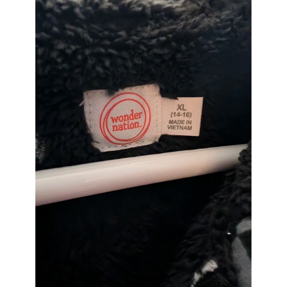 Wonder Nation Boys XL 14-16 Sherpa Lined Checkered Zip Up Hoodie Grey Black NWT - Picture 2 of 3